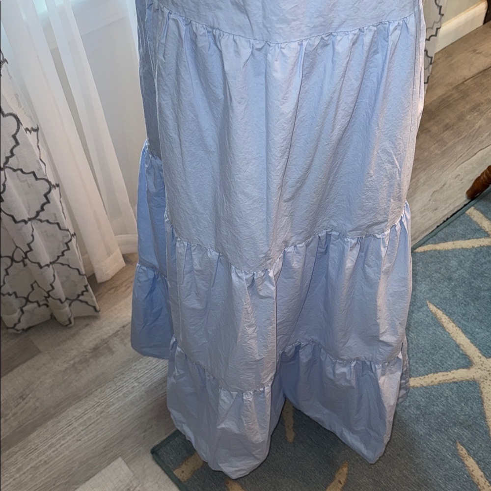 Light Blue Puff Sleeve Tiered Midi Dress summer, beach, casual, feminine, blue - Picture 6 of 9